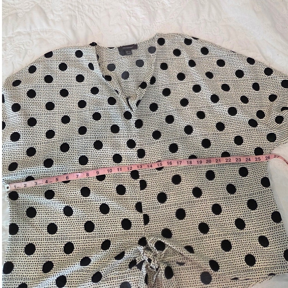Primark Polka Dot Tie Front V Neck Long Sleeve Blouse Top Women Size 14 Modern - Picture 6 of 10